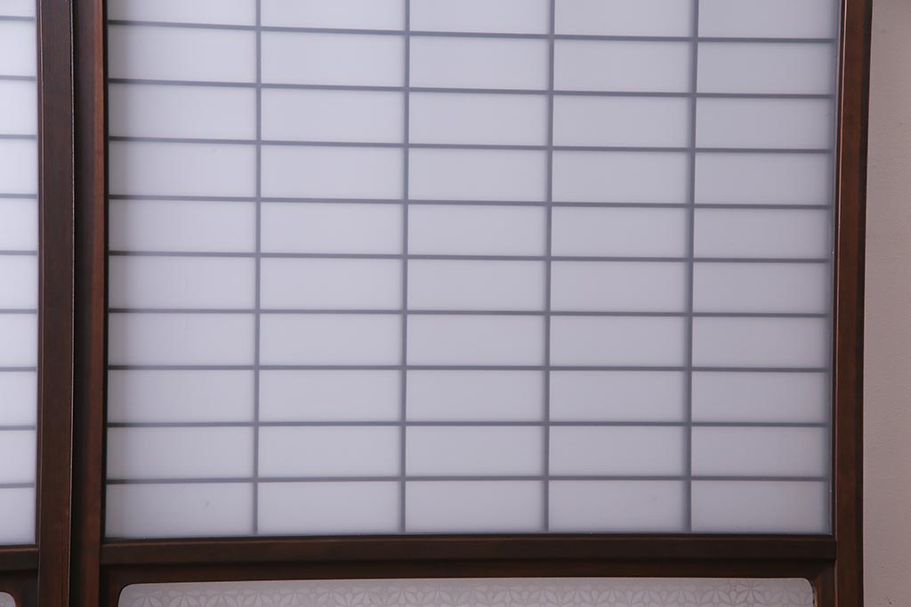 昭和初期　オリジナル花ガラス入り!上質な和の空間を演出するガラス障子戸(格子戸、ガラス戸、引き戸、建具)2枚組