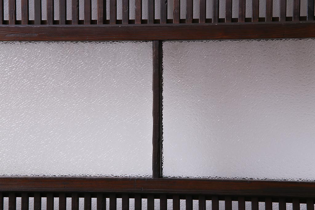 昭和初期　裏障子付き　和モダンの空間づくりに活躍する格子戸2枚セット(ガラス帯戸、障子戸、引戸)