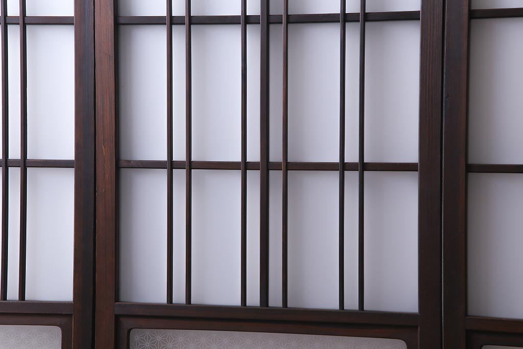 上手物　麻の葉模様ガラス　腰板ケヤキ材　ヒノキ　和の風情あふれるガラス戸4枚セット(建具、引き戸、ガラス帯戸)