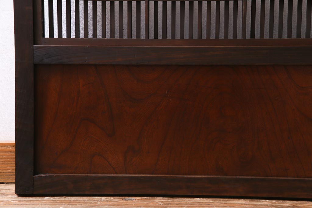 和製アンティーク　腰板ケヤキ材　障子枠付き　和モダンな空間づくりにおすすめな格子戸(建具、引き戸)