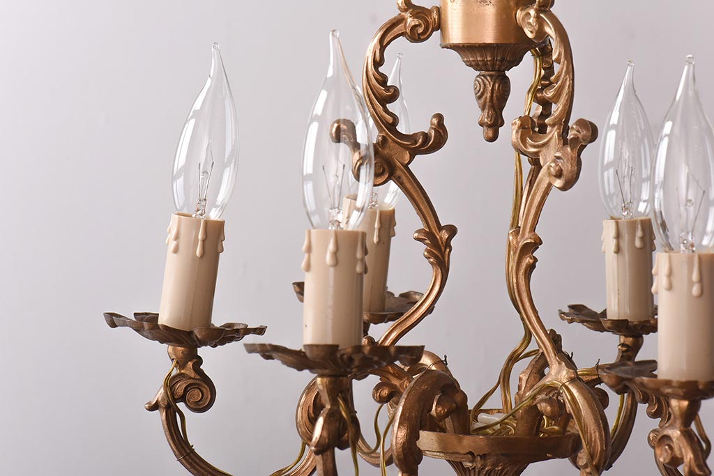 フランスビンテージ　青銅製　6灯　エレガントな雰囲気漂うケージシャンデリア(天井照明)