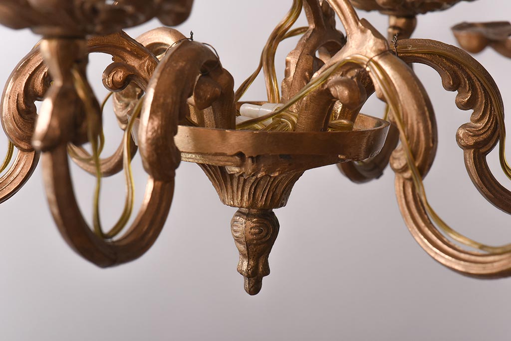 フランスビンテージ　青銅製　6灯　エレガントな雰囲気漂うケージシャンデリア(天井照明)