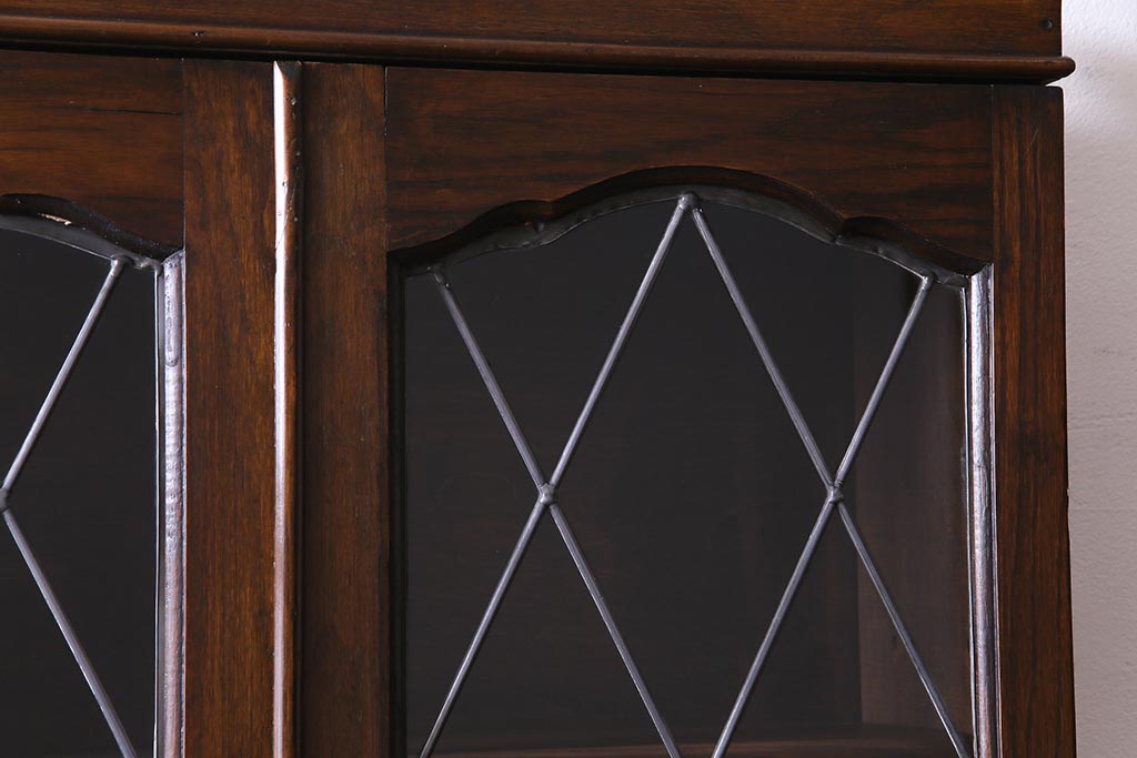 アンティーク家具　イギリスアンティーク　オーク材　ステンドグラスの入ったシックなビューローブックケース(ライティングビューロー、本箱、チェスト)