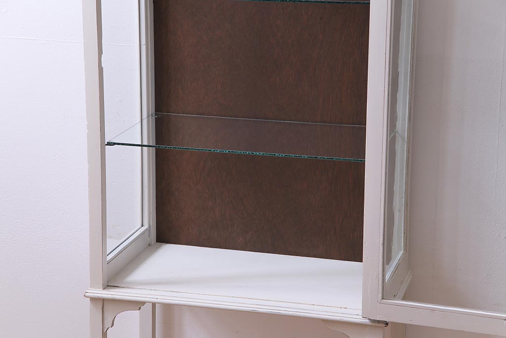 フランスアンティーク　ペイント家具　シャビーシックな雰囲気漂うガラスケース(陳列棚)
