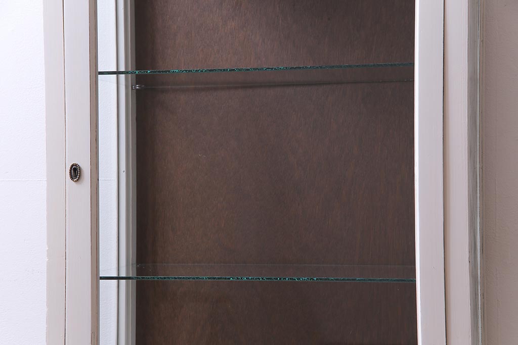フランスアンティーク　ペイント家具　シャビーシックな雰囲気漂うガラスケース(陳列棚)