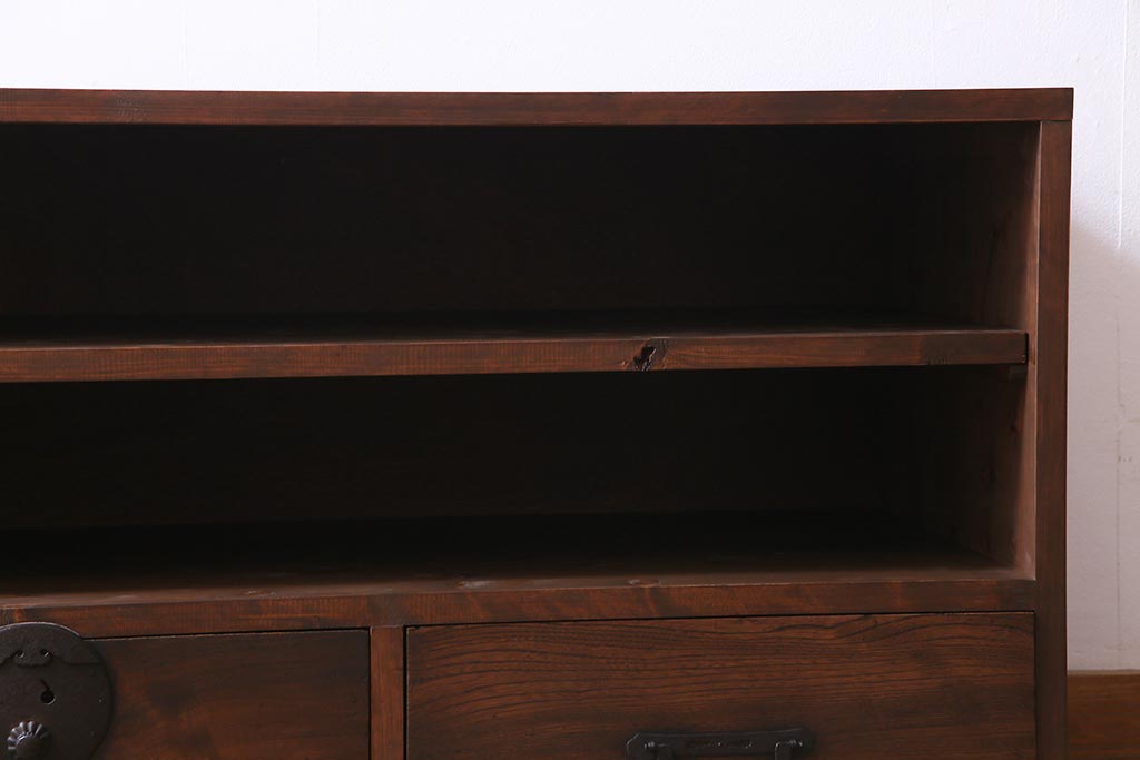 ラフジュ工房オリジナル　古い箪笥の引き出しを使ったリメイクローボード(テレビボード、収納棚)
