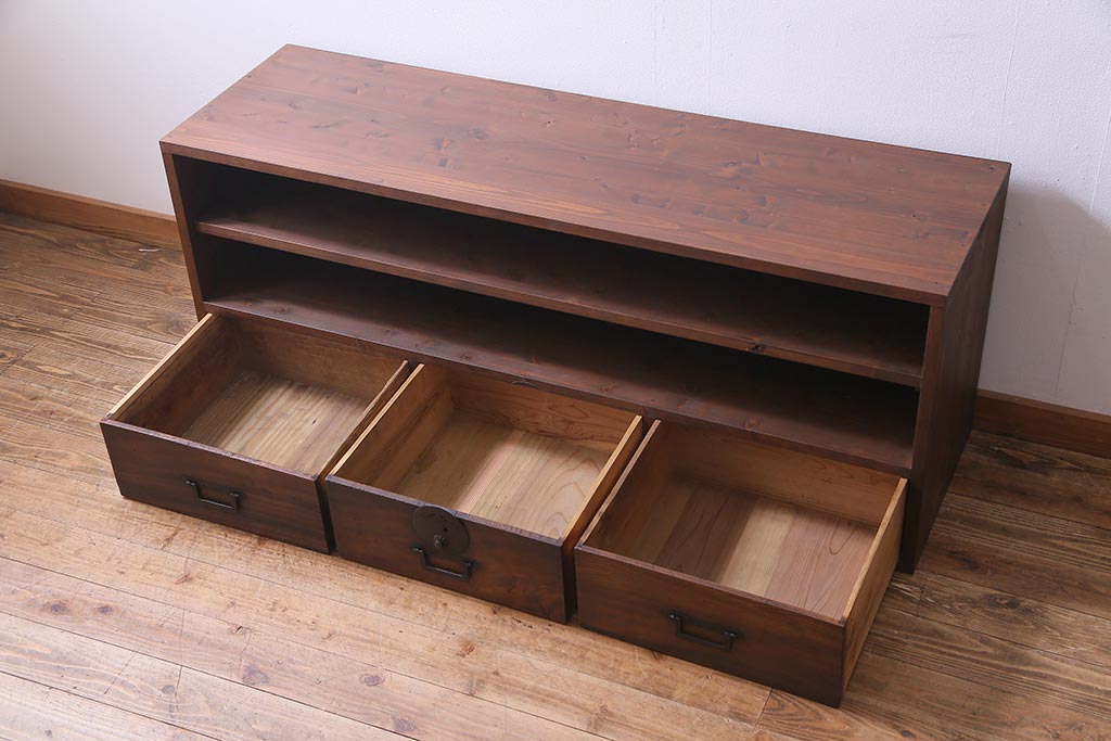 ラフジュ工房オリジナル　古い箪笥の引き出しを使ったリメイクローボード(テレビボード、収納棚)