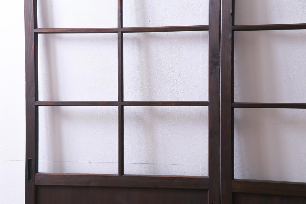 和製アンティーク　激レア　シンプルなデザインがレトロな背の高いガラス戸2枚セット(建具、引き戸)