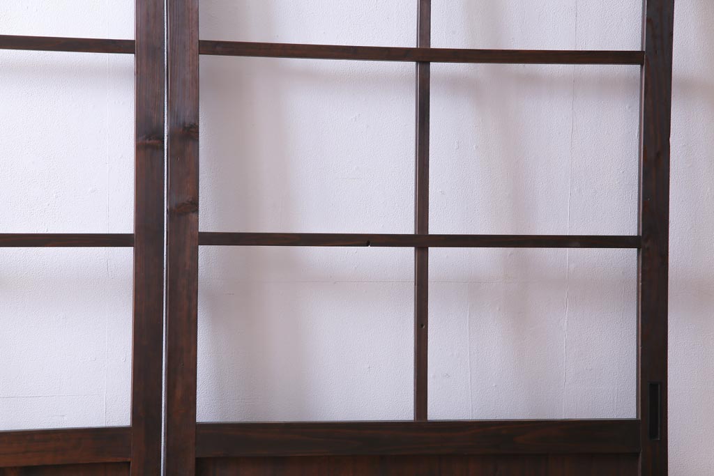 和製アンティーク　激レア　シンプルなデザインがレトロな背の高いガラス戸2枚セット(建具、引き戸)