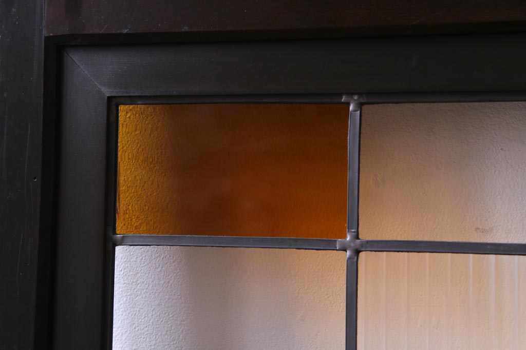 和製アンティーク　ラフジュ工房オリジナルステンドグラス　モールガラスとステンドグラス入りの和モダンな帯戸1枚(ガラス帯戸、板戸、引戸)
