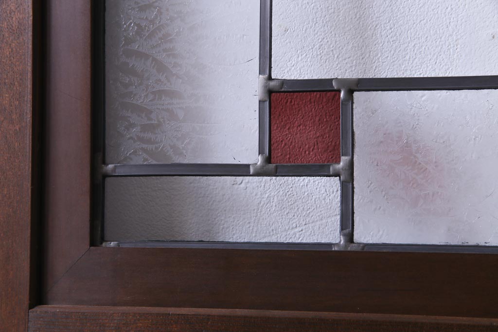 昭和初期　ラフジュ工房オリジナルステンドグラス　色ガラスと結霜ガラスがアクセントのステンドグラス入り引戸1枚(建具)(1)