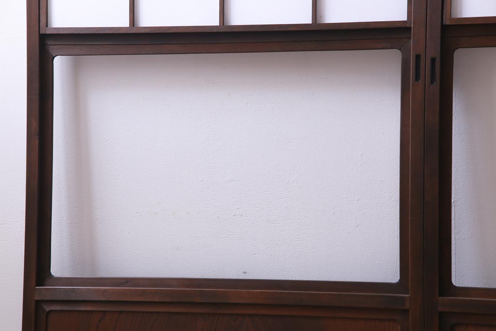 昭和中期　和の風情あふれる佇まいが魅力の摺り上げ雪見障子戸2枚セット(引き戸、擦り上げ障子戸、擦上障子戸、建具)