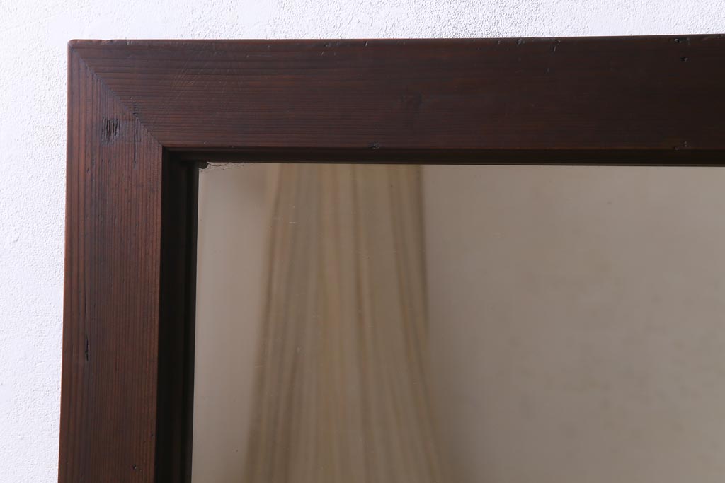 アンティーク雑貨　和製アンティーク　松材　古い木の質感が味わい深い特大サイズのミラー(鏡、姿見)