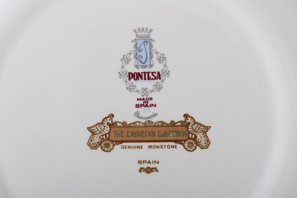 スペイン　PONTESA(ポンテサ)　グリーンの花柄が可愛らしいビンテージのプレート2点セット(中皿、洋食器)(2)