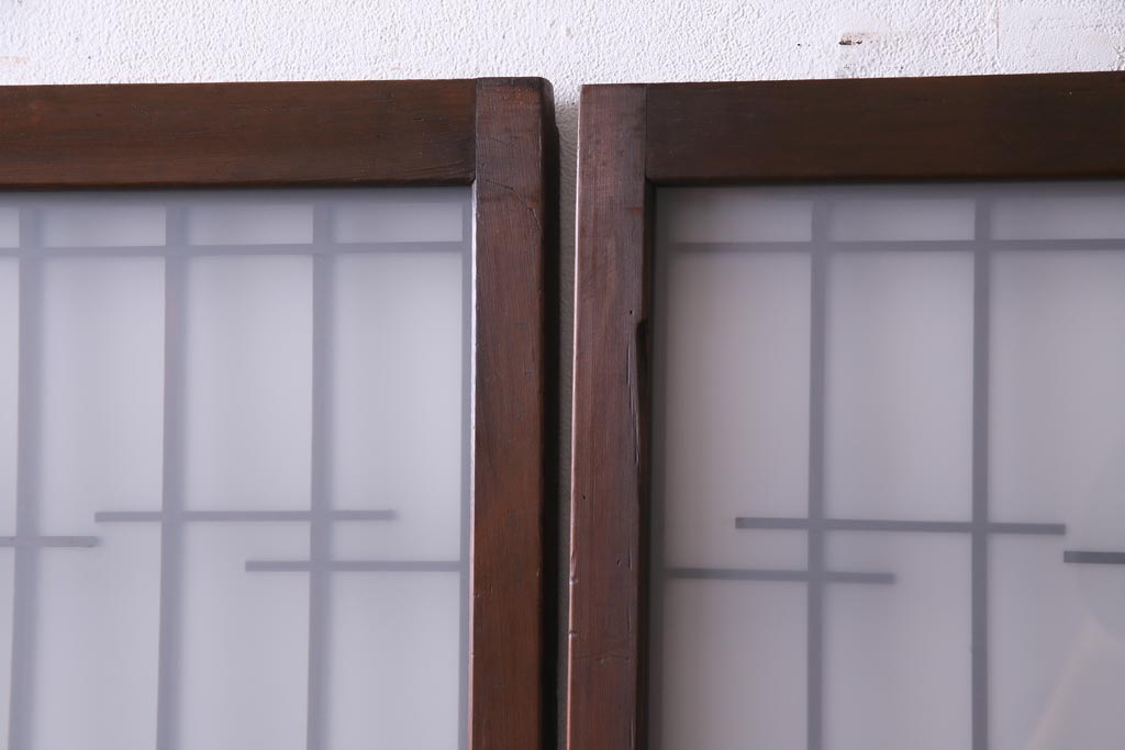 昭和レトロ　幅狭　シンプルな組子風デザインのガラス戸(引き戸、建具)4枚セット