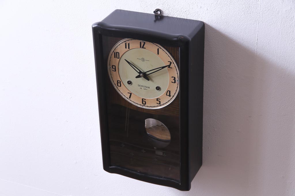 アンティーク雑貨　昭和レトロ　SEIKO(セイコー)　14DAY　手巻き式　古い趣が魅力の振り子時計(柱時計・掛け時計)