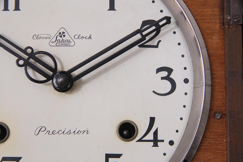 アンティーク雑貨　昭和レトロ　EIKEISHA(栄計舎)　CLOVER CLOCK(クローバークロック)　振り子時計　本灯式掛時計(柱時計、壁掛け時計)
