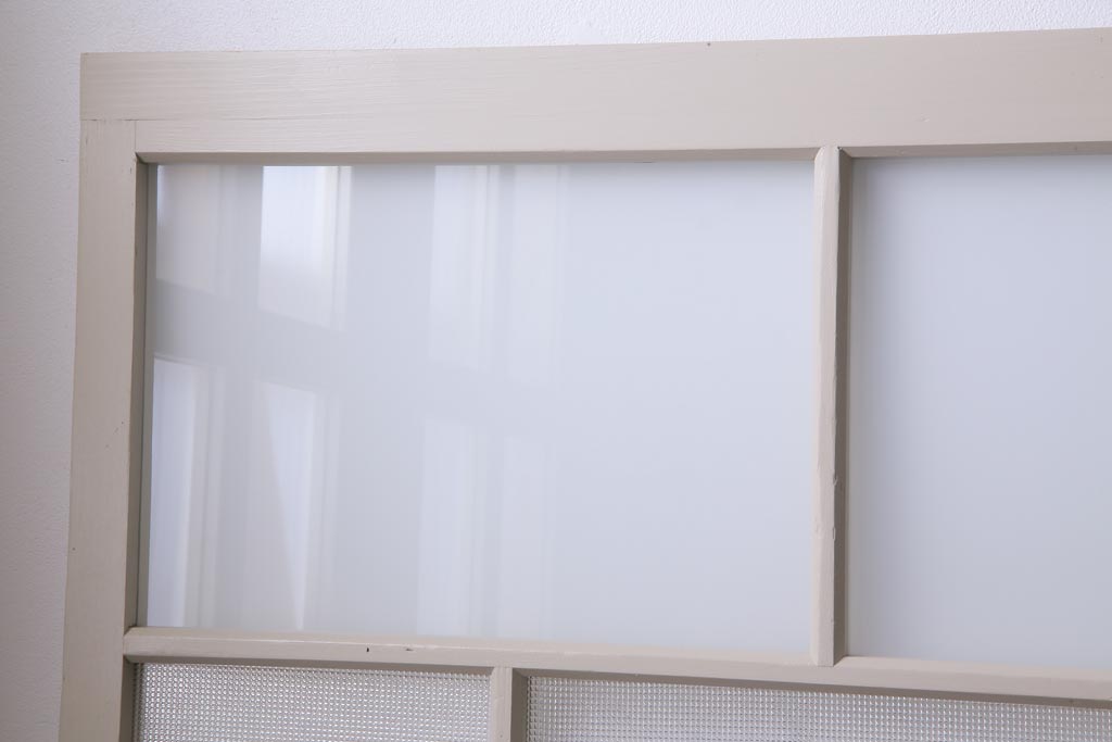 ペイント家具　すりガラス・チェッカーガラス　レトロな雰囲気漂うガラス戸4枚セット(引き戸、建具)