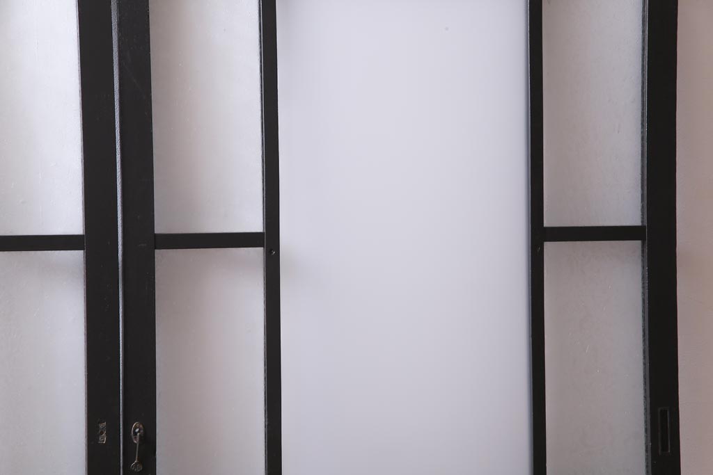 ペイント家具　当時物色ガラス　ナラ材　大正ロマンの雰囲気漂う上手物ガラス戸2枚セット(引き戸、建具)