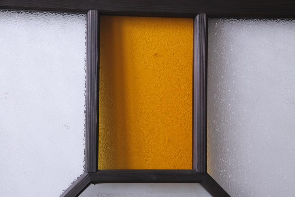 大正ロマン　当時物色ガラス　黄色と緑のアクセントがお洒落なガラス戸2枚セット(引き戸、建具)