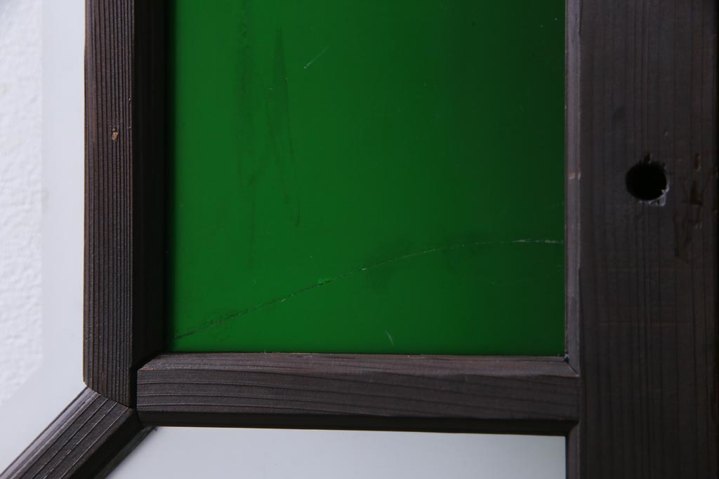 大正ロマン　当時物色ガラス　黄色と緑のアクセントがお洒落なガラス戸2枚セット(引き戸、建具)(1)