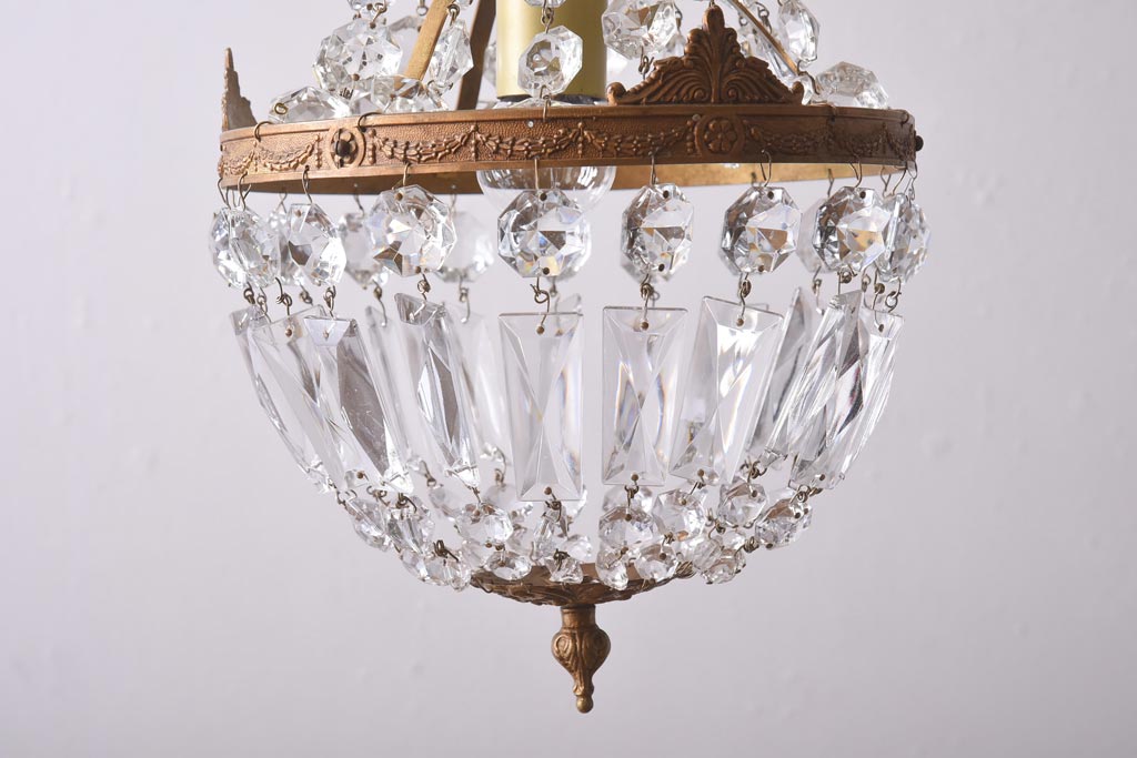 フランスビンテージ　ゴージャス感を演出するクリスタルガラスのシャンデリア(天井照明)