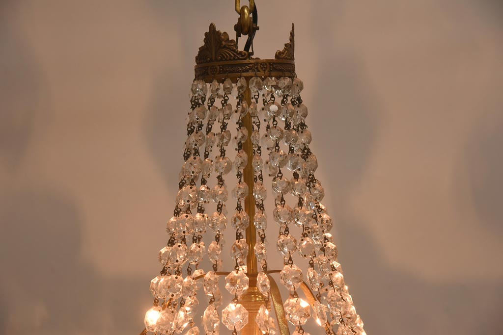 フランスビンテージ　ゴージャス感を演出するクリスタルガラスのシャンデリア(天井照明)
