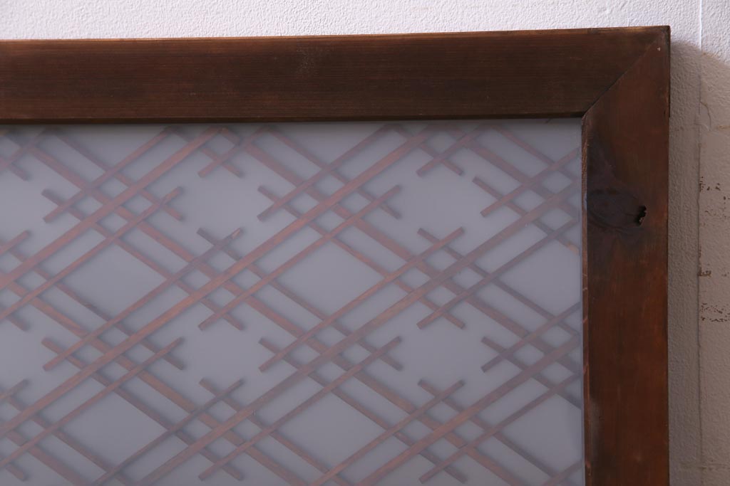 和製アンティーク　両面ガラス　和の趣感じるシンプルな割菱組子欄間(明り取り、ディスプレイ)