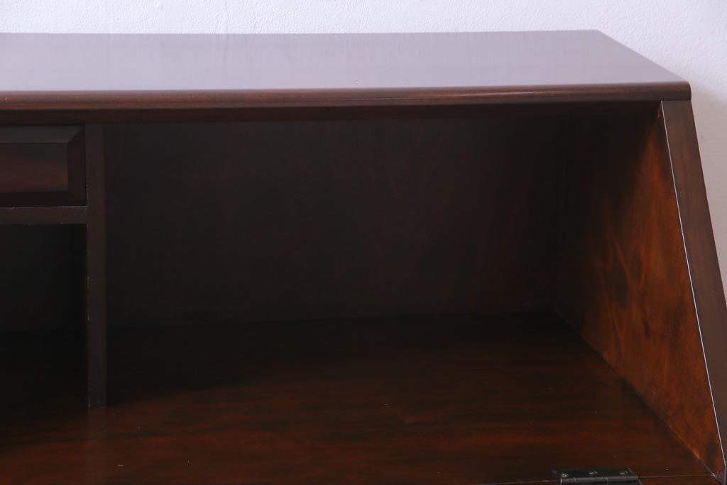 中古　松本民芸家具　収納力に富んだT型ライティングビューロー(引き出し、ワークデスク、在宅ワーク、在宅用)(定価約31万円)