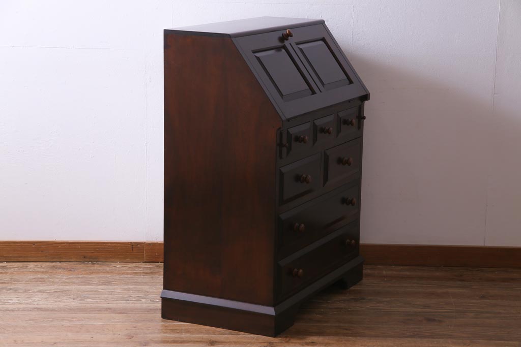 中古　松本民芸家具　収納力に富んだT型ライティングビューロー(引き出し、ワークデスク、在宅ワーク、在宅用)(定価約31万円)