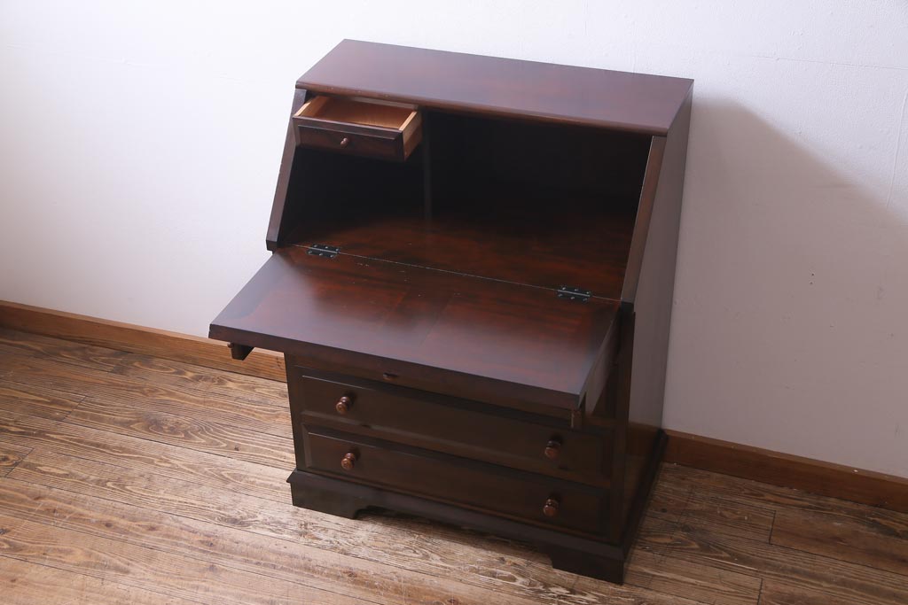 中古　松本民芸家具　収納力に富んだT型ライティングビューロー(引き出し、ワークデスク、在宅ワーク、在宅用)(定価約31万円)