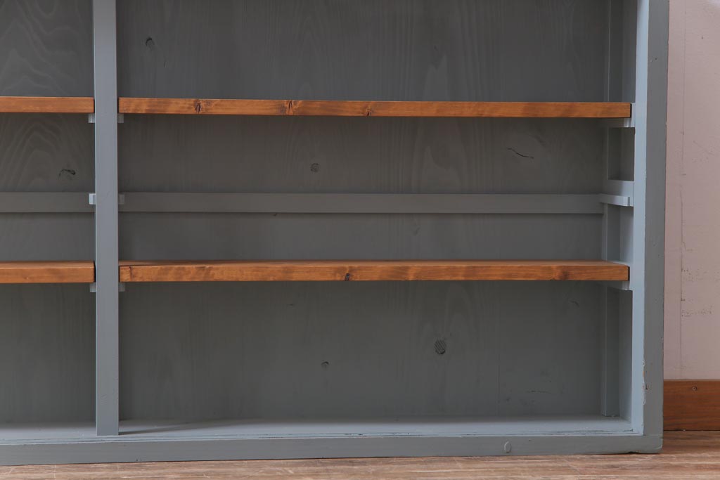 和製アンティーク　ペイント家具　薄型　レトロシャビーな雰囲気がお洒落なガラス戸棚(収納棚、飾り棚)