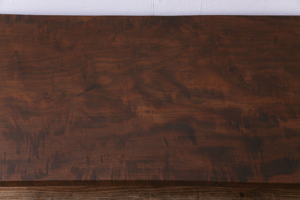明治大正期　古材リメイク　天板に栃の木一枚板を使用したシンプルな鉄脚テーブル(サイドテーブル、飾り台)