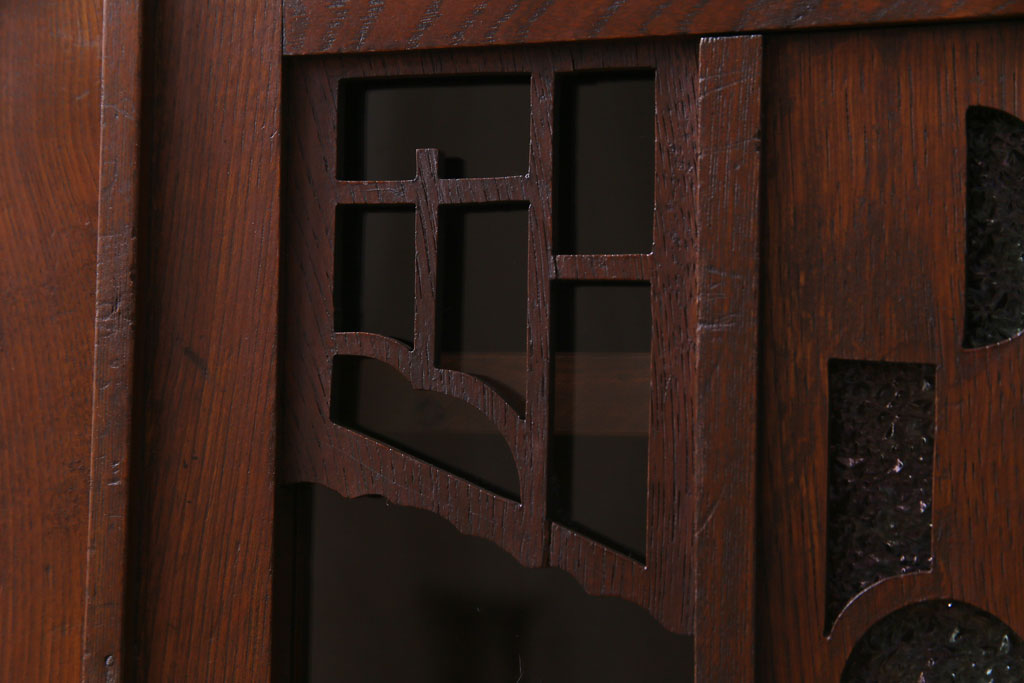 アンティーク家具　大正ロマン　栓材　幾何学模様がモダンな本箱(ブックケース、収納棚)