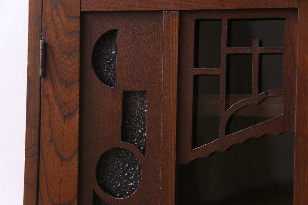 アンティーク家具　大正ロマン　栓材　幾何学模様がモダンな本箱(ブックケース、収納棚)