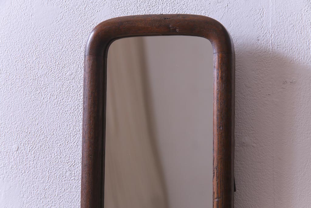 アンティーク雑貨　和製アンティーク　味わい深い木の質感が魅力的な壁掛けミラー(鏡)