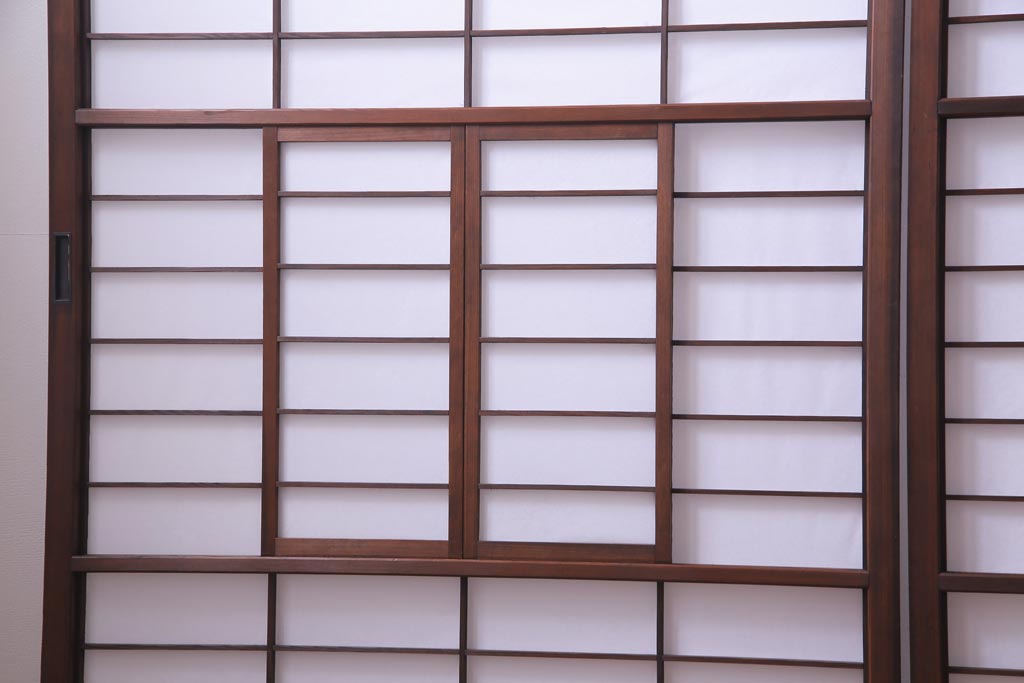 【商談品】昭和期　ガラス入り　小さな障子戸付きの雪見障子(猫間障子、引き戸、建具)4枚組