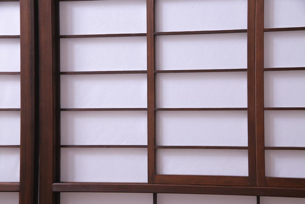 【商談品】昭和期　ガラス入り　小さな障子戸付きの雪見障子(猫間障子、引き戸、建具)4枚組