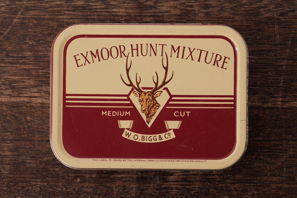 アンティーク雑貨　イギリスビンテージ　EXMOOR HUNT MIXTURE　パイプ煙草のティン缶(シガレットケース、タバコ缶)