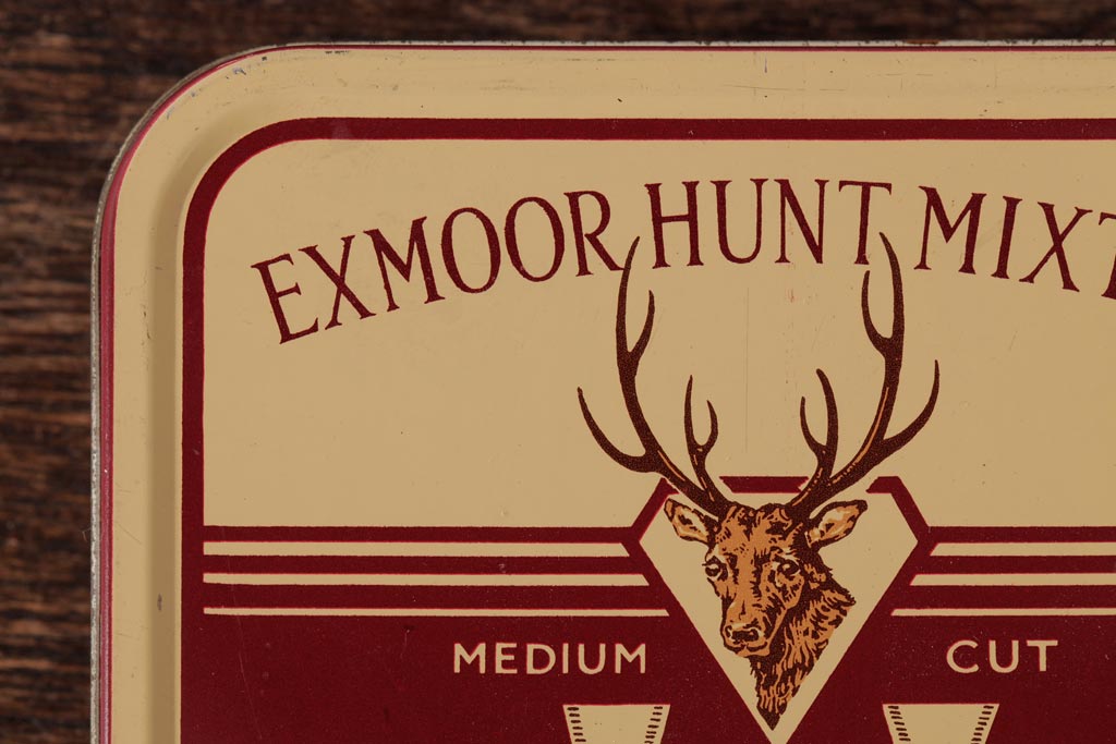 アンティーク雑貨　イギリスビンテージ　EXMOOR HUNT MIXTURE　パイプ煙草のティン缶(シガレットケース、タバコ缶)