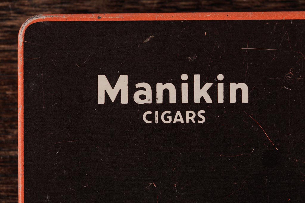 アンティーク雑貨　イギリスビンテージ　Manikin Cigars　シンプルで格好良いティン缶(シガレットケース、タバコ缶)