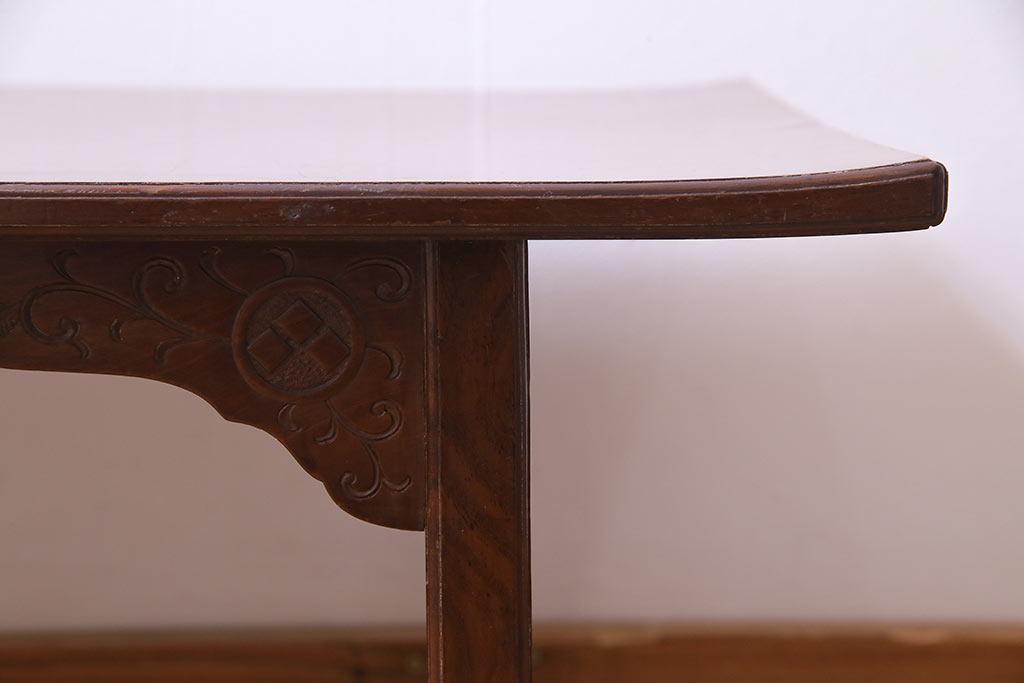 アンティーク雑貨　指物家具　桑材　柔らかな印象の杢目と意匠が品のある文机(飾り台、花台、ローテーブル)