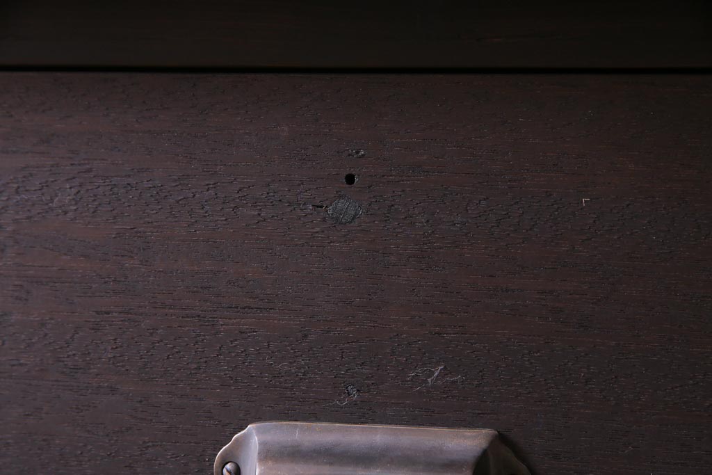 リメイク家具　前板ラワン材　パタパタ扉　濃い色合いが無骨な雰囲気を漂わせる鉄脚付き収納棚(5段タイプ)(下駄箱、戸棚、キャビネット)