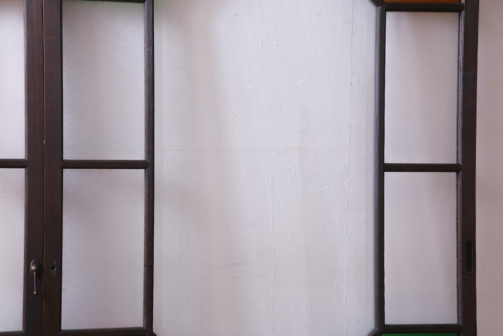和製アンティーク　大正期　当時もの色ガラス入り!　レトロな色合いのガラス戸(引き戸、建具)2枚セット