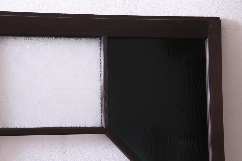 和製アンティーク　大正期　鮮やかな4色のガラス戸(引き戸、建具)2枚セット