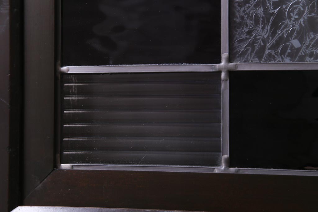 和製アンティーク　ラフジュ工房オリジナルステンドグラス　モールガラス・結霜ガラス入り　ステンドグラスがお洒落な色ガラス帯戸2枚セット(建具、板戸、ガラス戸)