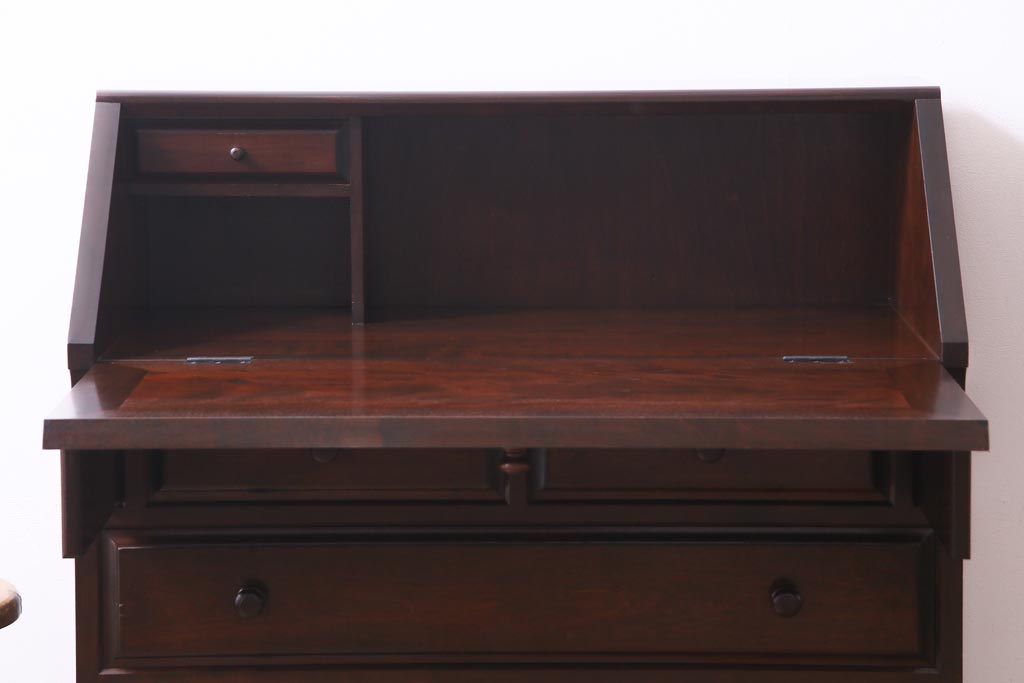 中古　松本民芸家具　H型　ボールフットが特徴的なライティングビューロー(ワークデスク、在宅ワーク、在宅用、チェスト)