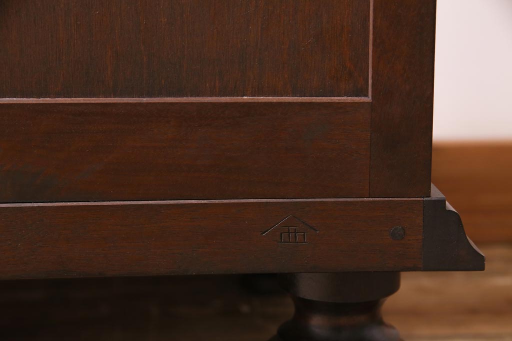 中古　松本民芸家具　H型　ボールフットが特徴的なライティングビューロー(ワークデスク、在宅ワーク、在宅用、チェスト)