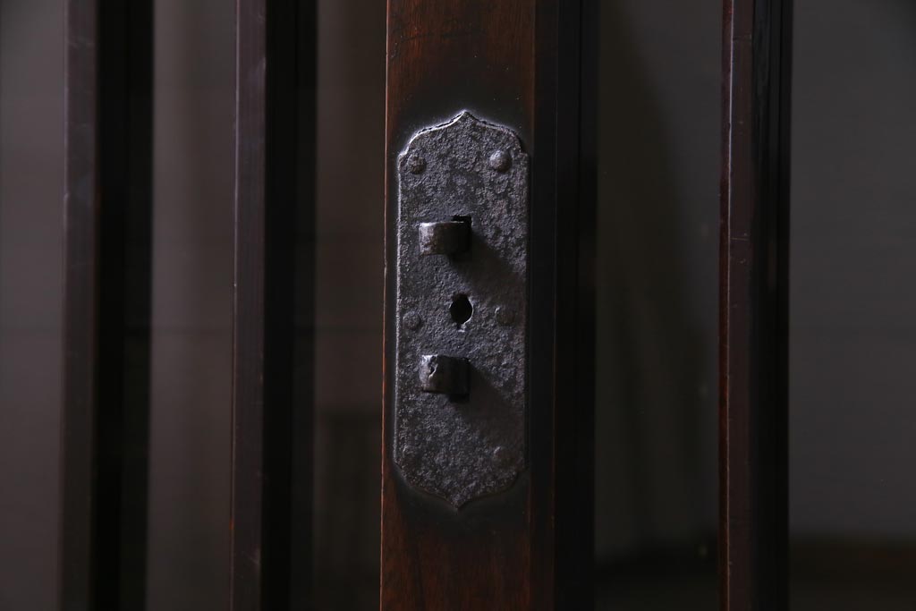ラフジュ工房オリジナル　建具欅材　アンティークの古い建具を使ったリメイクサイドボード(ガラス戸棚、収納棚)