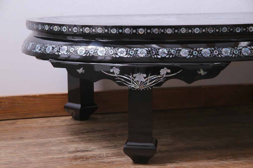 中古　民芸家具　気品あふれる空間づくりにおすすめな螺鈿細工の座卓(ローテーブル、センターテーブル)(定価約80万円)